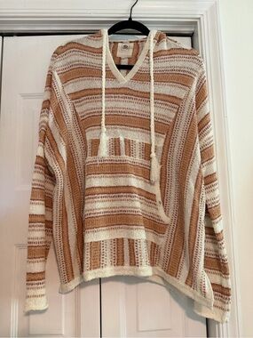 Rip Curl Striped Hooded Baja Sweater in Cream and Rust